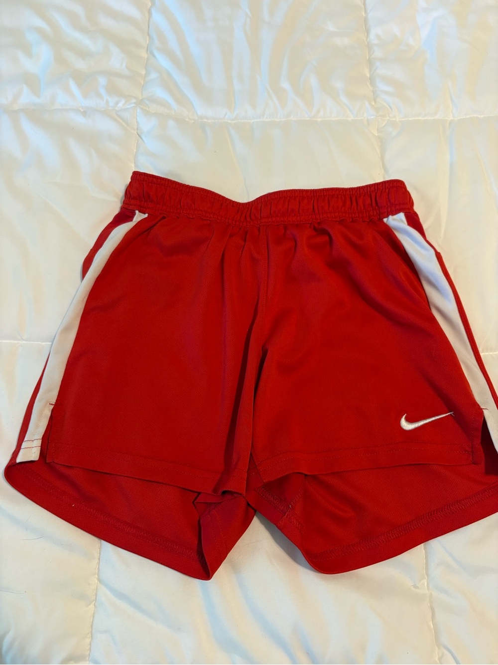 Nike Women’s Red Athletic Shorts with White Side Panels